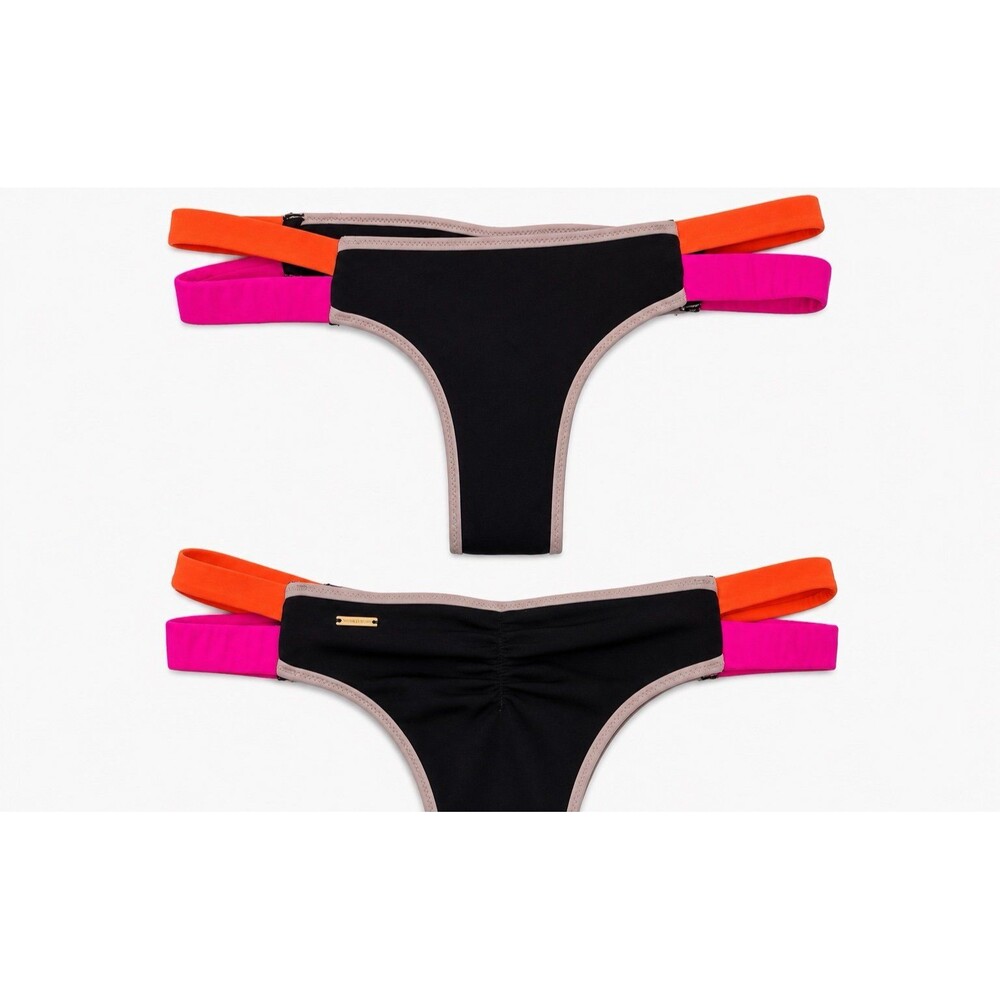 Victoria’s Secret Vintage 2016 Strappy Bikini Bottom Small Black Pink Orange